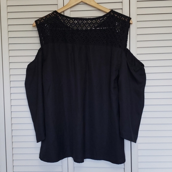 Jennifer & Grace Cold Shoulder Blouse, Black, 1X - Picture 7 of 9